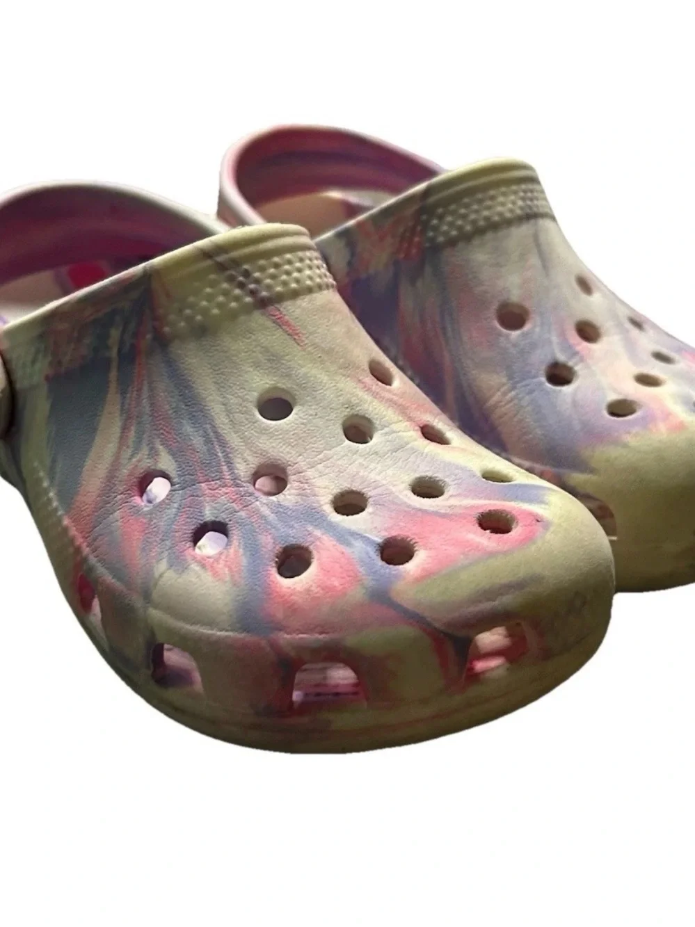 Toddler Girl Crocs Pink Purple White Tie Dye Clogs Water Shoes Summer Size 10